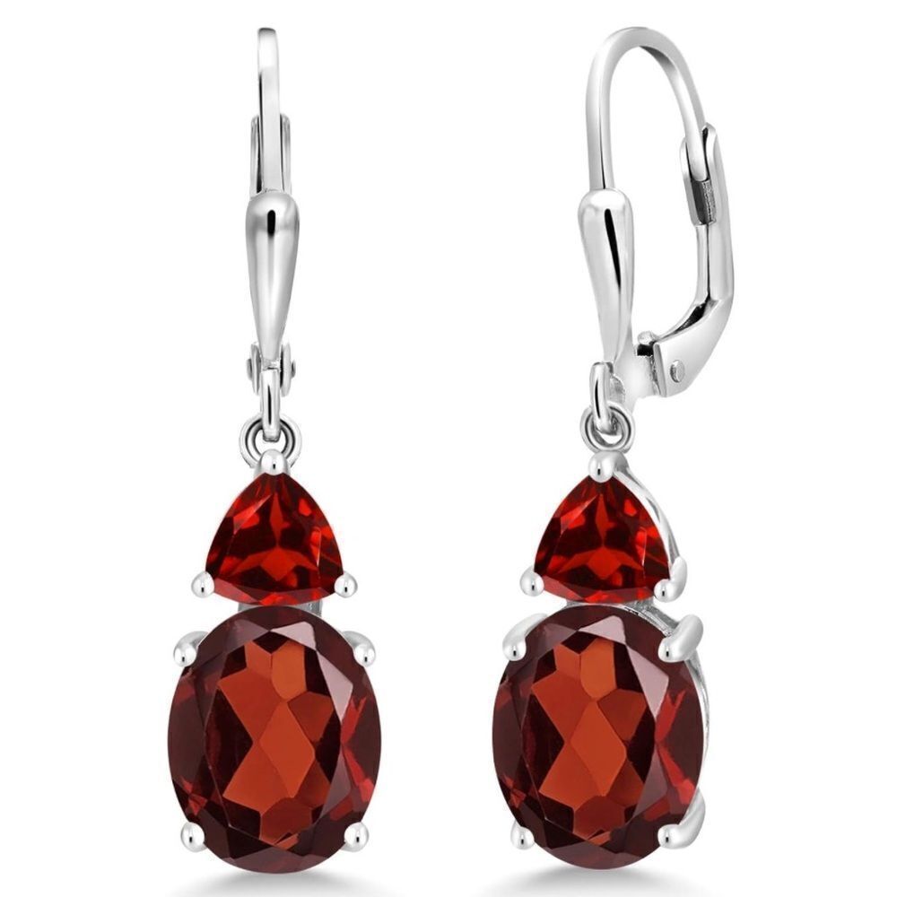 925 Sterling Silver with 6.68 Cttw Red Garnet Leverback Dangling Drop Earrings